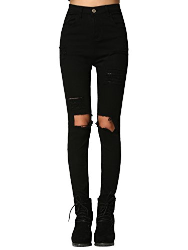 Product Cover SweatyRocks Women's Casual High Waist Ripped Skinny Jeans Distressed Denim Pants
