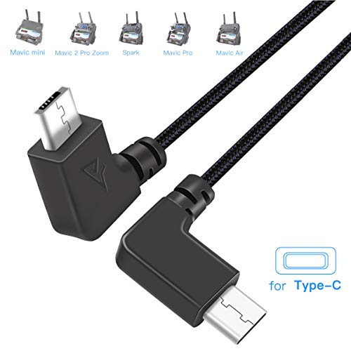 Product Cover RCGEEK Type C Cable to Micro USB OTG Cable 11 Inch Nylon Braised Right Angle Compatibel with DJI Mavic Mini Mavic 2 Mavic 2 Zoom Mavic Pro Mavic Air DJI Spark, Black