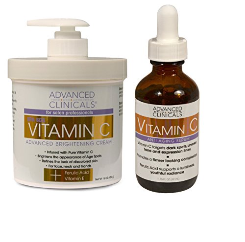 Product Cover Advanced Clinicals Vitamin C Skin Care set for face and body. Spa Size 16oz Vitamin C cream and Vitamin C face serum for dark spots, age spots, uneven skin tone in as little as 4 weeks!