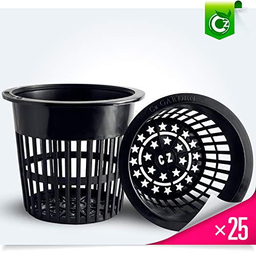 Product Cover 25 pack - 4 inch Round HEAVY DUTY Net Cups Pots WIDE LIP Design - Orchids • Aquaponics • Aquaculture • Hydroponics Slotted Mesh by Cz Garden Supply (4 inch Cz All Star Net Pots - Black)