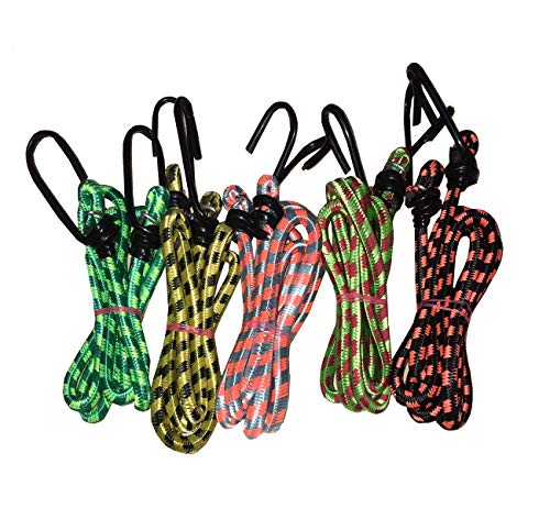 Product Cover Glamio High Strength Elastic Nylon and Polyester Bungee/Shock Cord Cables, Luggage Tying Rope with Hooks (Multicolour) - Set of 5