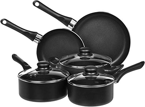Product Cover AmazonBasics 8-Piece Non-Stick Kitchen Cookware Set, Pots and Pans