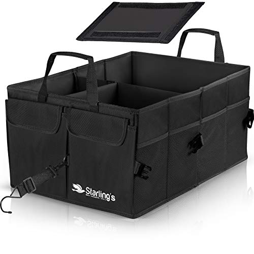 Product Cover Starling's Car Trunk Organizer - Super Strong, Foldable Storage Cargo Box for SUV, Auto, Truck - Nonslip Waterproof Bottom, Fits Any Vehicle, Black