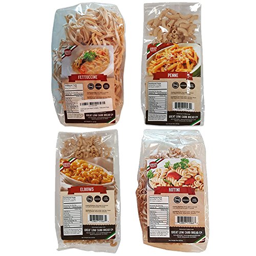 Product Cover 4 Pack Assortment Low Carb Pasta, Fettuccine, Rotini, Penne, and Elbows, Great Low Carb Bread Company