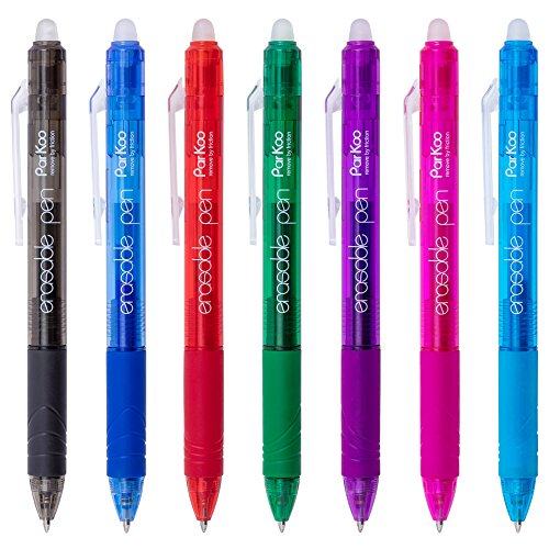 Product Cover ParKoo Retractable Erasable Gel Pens Clicker, Fine Point, No Need for White Out, Assorted Color Inks for Planners and Crossword Puzzles, 7-Pack