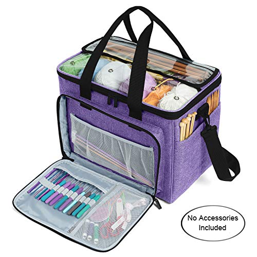 Product Cover Teamoy Knitting Bag, Yarn Tote Organizer with Inner Divider (Sewn to Bottom) for Crochet Hooks, Knitting Needles(Up to 14