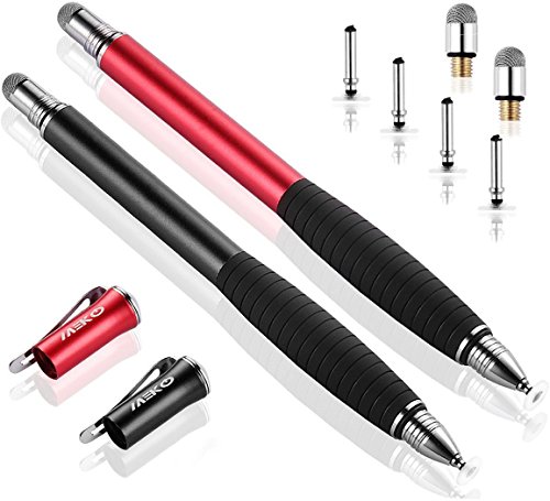 Product Cover MEKO [2nd Gen] [2Pcs] Universal Disc Stylus Pens, [2 in 1 Precision Series] for iPhone X/8/8plus iPad/iPad Pro/iPad Mini and All Touch Screen Devices Bundle with 6 Replacement Tips(Black/Red)