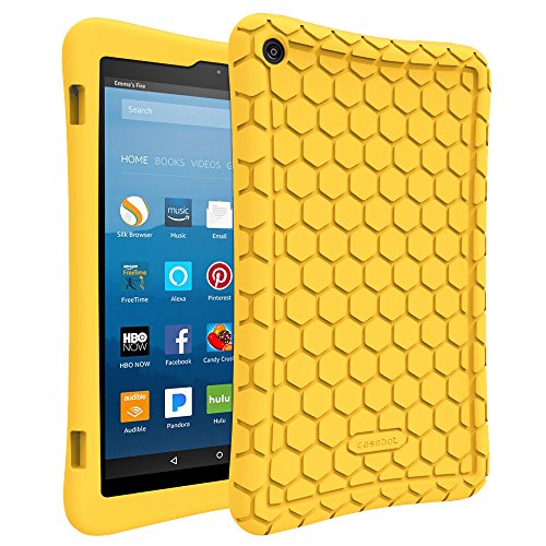 Product Cover Fintie Silicone Case for All-New Amazon Fire HD 8 (Compatible with 7th and 8th Generation Tablets, 2017 and 2018 Releases) - Honey Comb [Corner Enhancement] Shockproof Kid Friendly Cover, Yellow