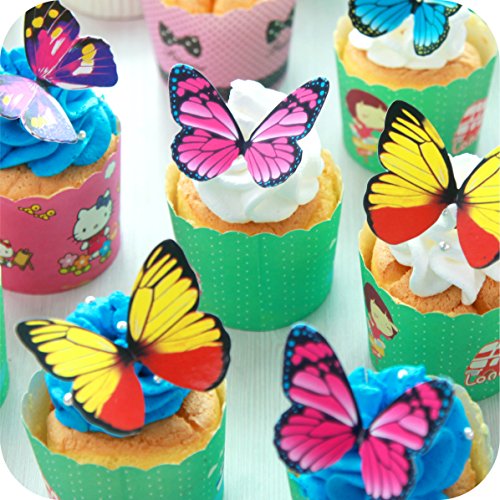 Product Cover Butterfly cake Toppers 40Pcs Set, GUCUJI Chocolate Mousse Cake Cupcake Toppers Decoration (4 Patterns X 10)