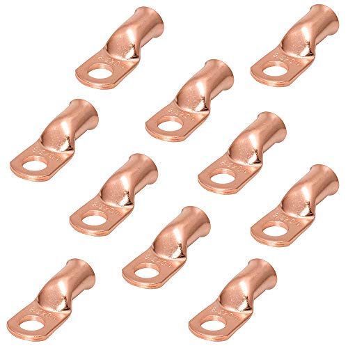 Product Cover Super Cloud 10pcs Purple Copper Terminal Lugs 1/0 AWG Battery Cable Ends Tubular Bare Copper Eyelets Ring Terminal Connectors(1/0 AWG - 3/8'' Ring)