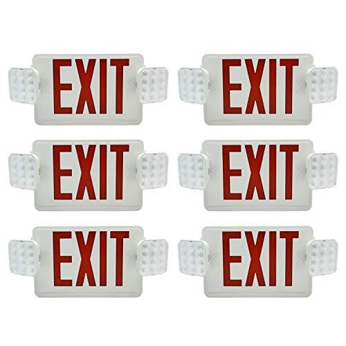 Product Cover Ainfox 6 Pack LED Exit Sign Emergency Wall Light, UL Listed- LED Combo Emergency EXIT Sign with 2 Head Lights and Back -up Letter Cover (red/6pack)