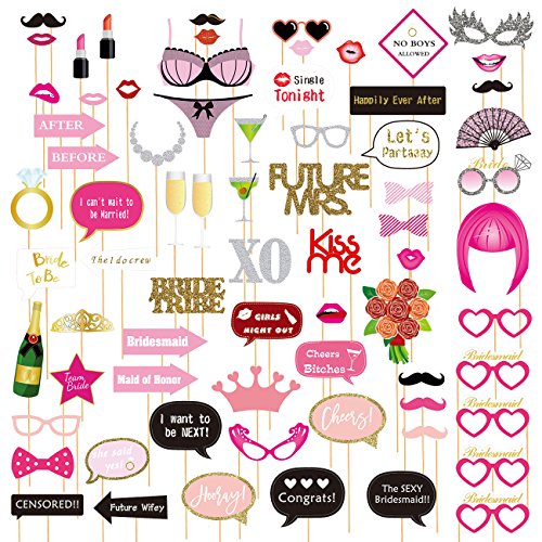 Product Cover 72-Pack Bachelorette Party Photo Booth Props - Bridal Party Props, Selfie Props, Funny Prop Signs, Assorted Designs
