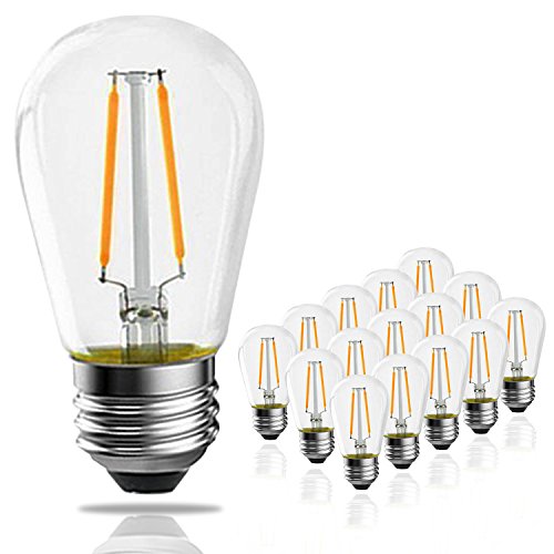 Product Cover Banord 15 Pack Dimmable 2W S14 Replacement LED Bulbs, 2700K Warm White Waterproof Outdoor String Lights Vintage LED Filament Bulb, Shatterproof E26 Screw Base Edison LED Light Bulbs
