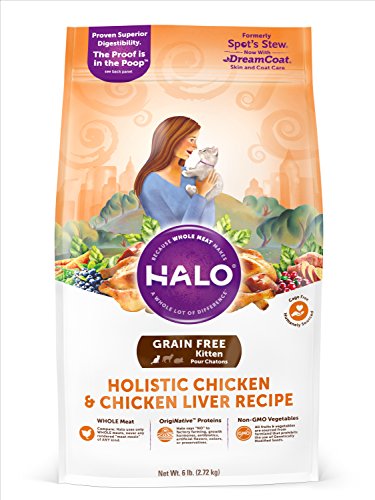 Product Cover Halo Grain Free Natural Dry Cat Food, Kitten Chicken & Chicken Liver Recipe, 6-Pound Bag