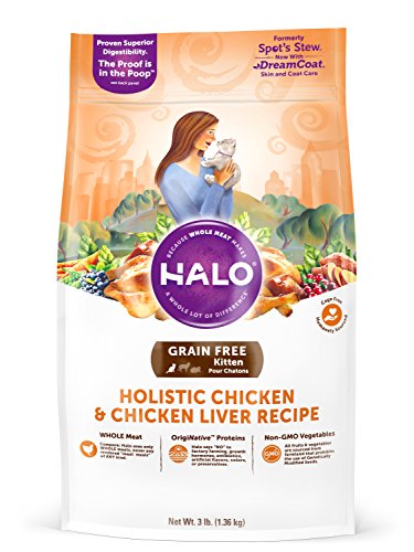 Product Cover Halo Grain Free Natural Dry Cat Food, Kitten Chicken & Chicken Liver Recipe, 3-Pound Bag
