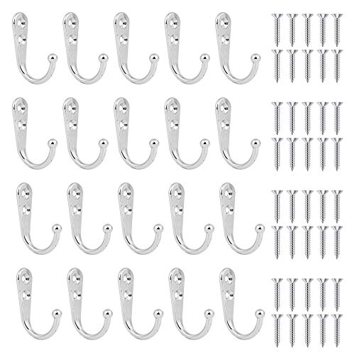 Product Cover Maosifang 20 Pieces Wall Mounted Hooks Single Robe Hooks Coat Hanger with 40 Pieces Screws,Silver