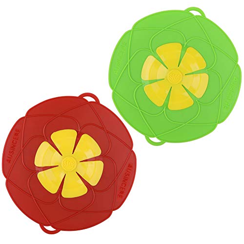 Product Cover AUANDYU 2 X Spill Stopper Lid Cover And Spill Stopper, Boil Over Safeguard,Silicone Spill Stopper Pot Pan Lid Multi-Function Kitchen Tool (Green And Red)