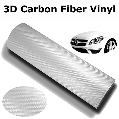 Product Cover DIYAH 3D White Carbon Fiber Film Twill Weave Vinyl Sheet Roll Wrap DIY Decals 12