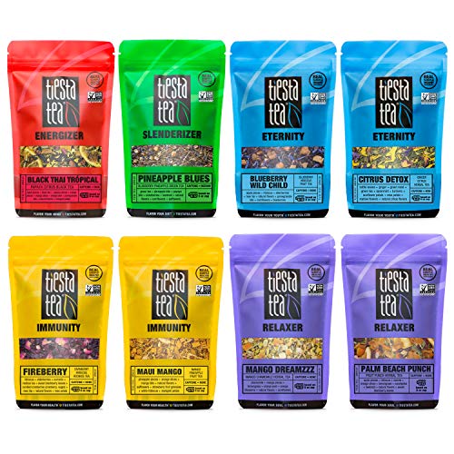 Product Cover Tiesta Tea Dry Flight Iced Tea Sampler, 5 Base Flavors plus 3 Additional Assorted Flavors, 1 Ounce Pouches, Loose Leaf Tea Blends, 8 to 12 Servings of Each Flavor (packaging may vary)