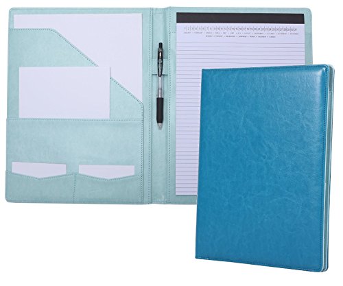 Product Cover Portfolio Padfolio Resume Folder with Pocket, Premium Faux Leather Interview Writing Legal Pads Document Organizer Portfolio with Business Card Holder (Turquoise Teal Green)