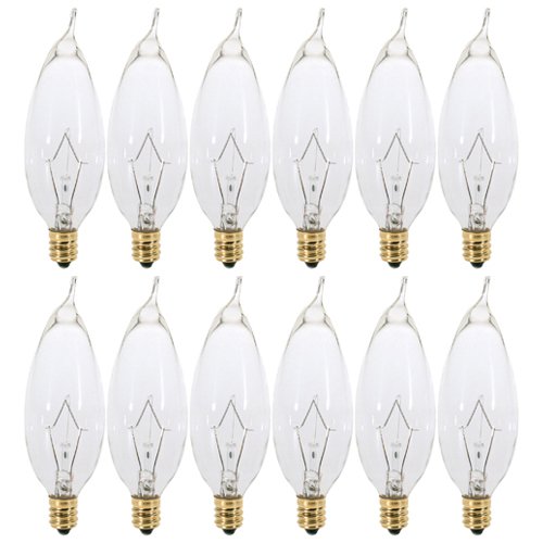 Product Cover (Pack of 12) 15 Watt Clear Candelabra Base (E12) Flame Tip 120V Decorative Dimmable Chandelier Lights Bulbs