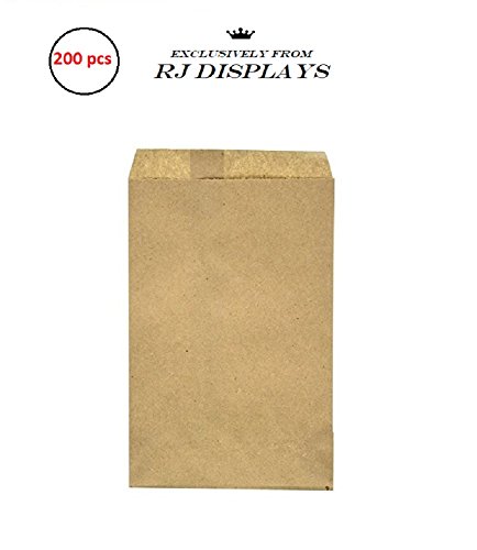 Product Cover 200 Brown Kraft Paper Bags, 4 x 6, Good for Candy, Cookies, Small Gift, Crafts, Party Favor, Sandwich, Jewelry Merchandise- by RJ Displays