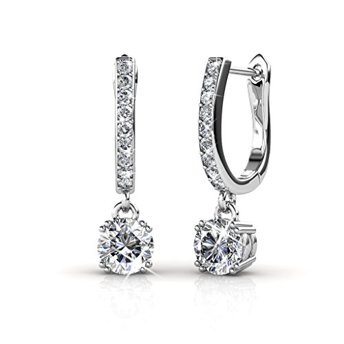 Product Cover Cate & Chloe McKenzie 18k White Gold plated brass with Swarovski Solitaire Crystals Dangle Channel Set Drop Horseshoe Earrings