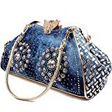 Product Cover COOFIT Women's Denim Blue Knitted Top Handle Handbags with Shiny Rhinestone