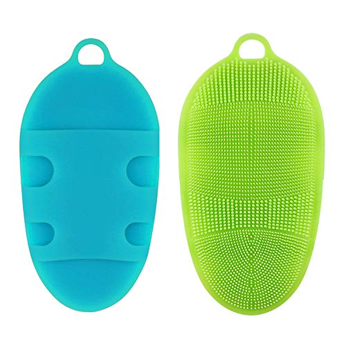 Product Cover LattoGe Body Brush, Washing Scrubber,Shower Glove Exfoliating Face Cleansing Pad Sponge Bathing Cleaner SPA Feet Back Massage for Sensitive and All Kind Skins (2 Pars_Blue+Green))