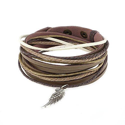 Product Cover Genuine Leather Cuff Wrap Bracelet,Unisex Multilayer Leather Braided Adjustable Bracelet Multicolor Rope Wristband for Women & Men (Multicolor-C0603)