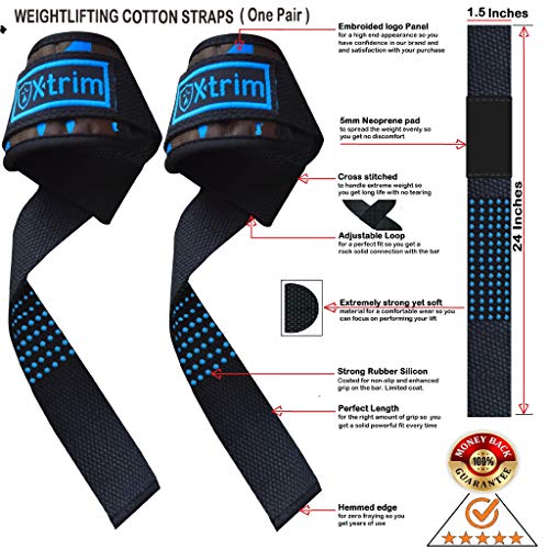 Product Cover XTRIM Cotton Durafit Weight Lifting Straps (Pair) with Padding Neoprene Double Stitched Wrist Support (BlacK, XTRIM101)