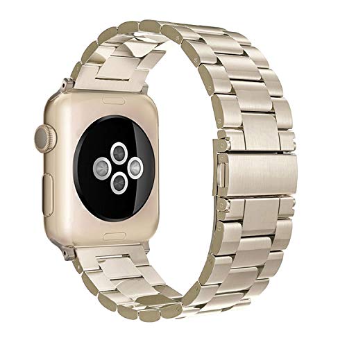 Product Cover Simpeak Band Compatible with Apple Watch 38mm 40mm, Stainless Steel Wirstband Strap Replacement for Apple Watch Series 5 4 3 2 1, Champagne Gold
