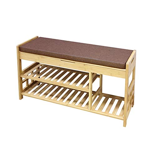 Product Cover Clevr Natural Bamboo Storage Shoe Rack Bench with 2-Tiers, Drawer on Top, Shoe Organizer Entryway Seat Shelf Hallway Furniture