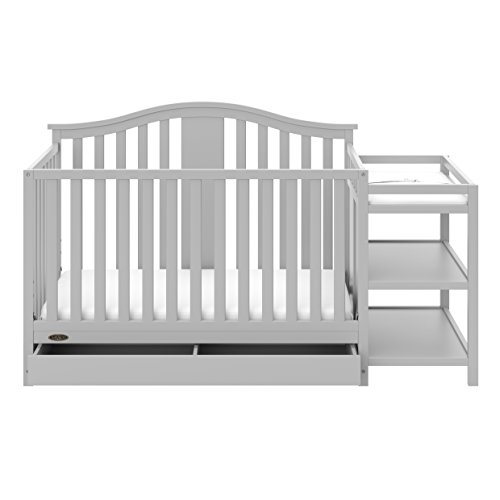 Product Cover Graco Solano 4-in-1 Convertible Crib and Changer with Drawer Pebble Gray, Fixed Side Crib, Solid Pine and Wood Product Construction, Converts to Toddler Bed Day Bed Full Bed (Mattress Not Included)