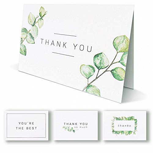 Product Cover Blank Watercolor Thank You Cards: 36 Assorted Boxed Pack - Elegant Floral Green & Black & White Card Designs: Bulk Note Box for Graduation, Wedding, Bridal Party, Baby Shower, Men & Women Sympathy