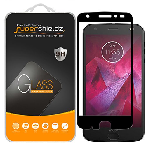 Product Cover Supershieldz (2 Pack) for Motorola (Moto Z2 Force) Edition and Moto Z Force Edition (2nd Gen) Tempered Glass Screen Protector, (Full Screen Coverage) Anti Scratch, Bubble Free (Black)