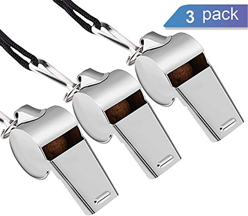 Product Cover Ktrio Stainless Steel Coach Whistle with Lanyard Sports Metal Whistles Referee Soccer Whistles for School Sports Emergency 1.78 x 0.5 x 0.79 inch, 3 Pack Silver