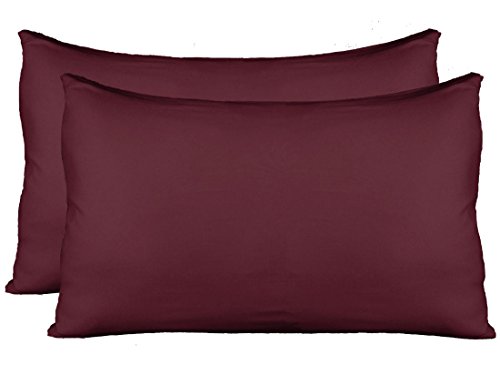 Product Cover AUCOCU Stretch Jersey Pillow Cases with Invisible Zipper, Universal Size fit All King, Queen and Standard Size Pillows, Modal Rayon Spandex 180 Gram, Soft Than Cotton, Pack of 2, Wine