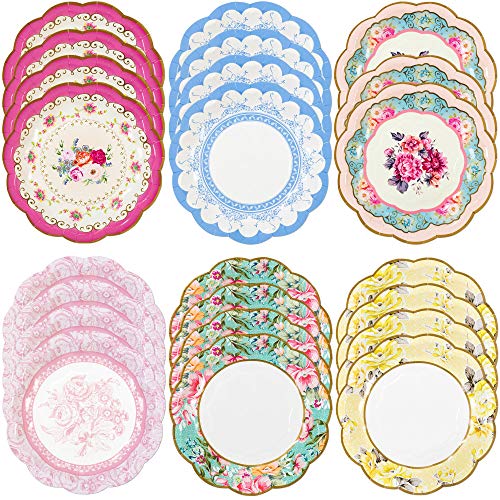 Product Cover Talking Tables Truly Scrumptious Vintage Floral Small 6.75 Paper Plates in 6 Designs for a Tea Party or Picnic, Multicolor (24 Pack)