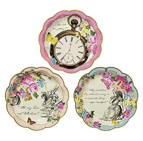 Product Cover Talking Tables Truly Alice Mad Hatter Tea Party Plates for Parties/Wedding, Mixed (36 Pack)