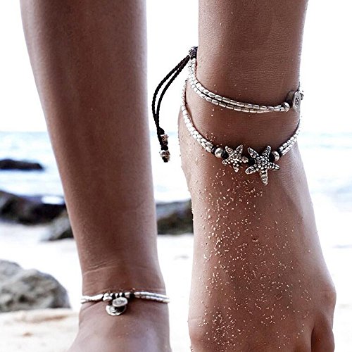 Product Cover Missgrace Vintage Style Antique Silver Anklet Coin Tassels Beach Ankle Chain Fashion Coin Leg Ankle Bracelet Anklets for Women To Beach