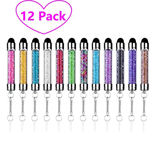 Product Cover Mini Stylus 12Pcs Colorful Stylus Crystal Capacitive Mini Stylus Touch Jack Dust Cap Pen for iPhone Samsung Galaxy S6 Android Tablets Smartphones (12Pcs Mini Styluses Pens)