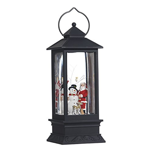 Product Cover Lighted Snow Globe Lantern: 11 Inch, Black Holiday Water Lantern by RAZ Imports (Santa and Snowman)
