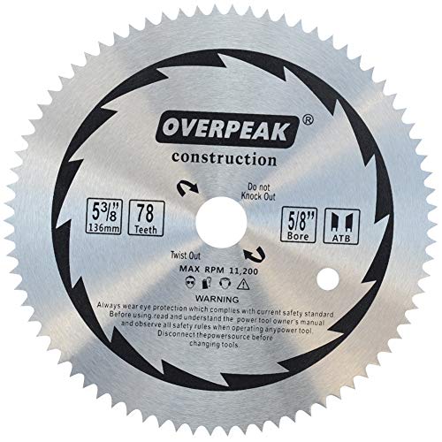 Product Cover OVERPEAK 5 3/8-Inch Circular Saw Blade, 78 Tooth Plywood Cutting Fine Finishing Table Saw Blades with 5/8 Arbor