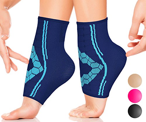 Product Cover Ankle Compression Socks by SPARTHOS (Pair) - Plantar Fasciitis Sleeves with Arch Support - for Men and Women - Foot Ankle Brace - Injury Recovery - Pain Relief for Sprains, Strains, Arthritis (Blue-M)