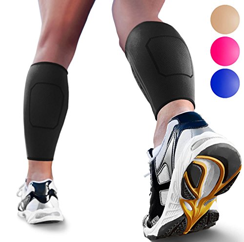Product Cover Calf Compression Sleeves by SPARTHOS (Pair) - Leg Compression Socks for Men and Women - Shin Splint Calf Pain Relief Calf Air Travel Flight Nurses Maternity Basketball Football Soccer (Black-S)