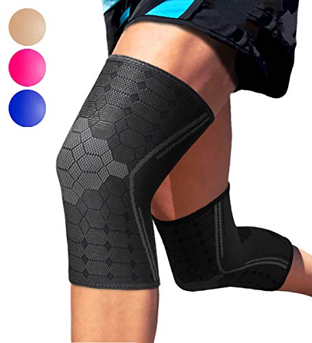 Product Cover Sparthos Knee Compression Sleeves by (Pair) - Support for Sports, Running, Joint Pain Relief - Knee Brace for Men and Women Walking Cycling Football Tennis Basketball Hiking Workout Jogging (Black-L)