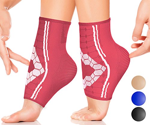 Product Cover Ankle Compression Socks by SPARTHOS (Pair) - Plantar Fasciitis Sleeves with Arch Support - for Men and Women - Foot Ankle Brace - Relieve Heel Pain, Reduce Swelling, Achilles Tendon Treatment (Pink-M)