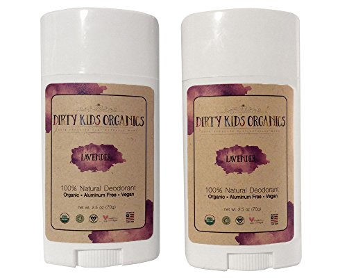 Product Cover Certified Organic Kid's Deodorant Stick by Dirty Kids Organics - Vegan, Non-Toxic, Non-GMO, Aluminum Free Kids Natural Deodorant for Boys & Girls 24 Hour Kid Deodorant (Lavender Scent, 2 Pack)