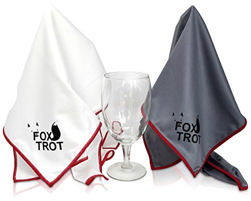 Product Cover Foxtrot Living Large Microfiber Polishing Cloths (2 Pack White | Gray) | Streak Free, Lint Free Shine Clarity Wine Glasses, Stemware More